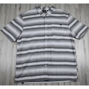 Vans Button Up Shirt Men's XXL Gray White Striped Cotton Skater Summer Casual